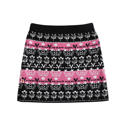 Girls Black Printed Sweater Skirt