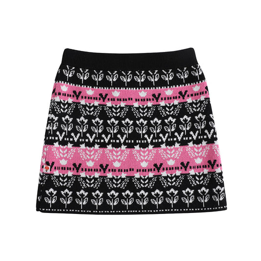 Girls Black Printed Sweater Skirt