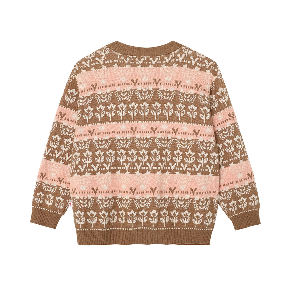 Vauva FW23-女孩Jacquard棉花羊絨夾克（棕色）