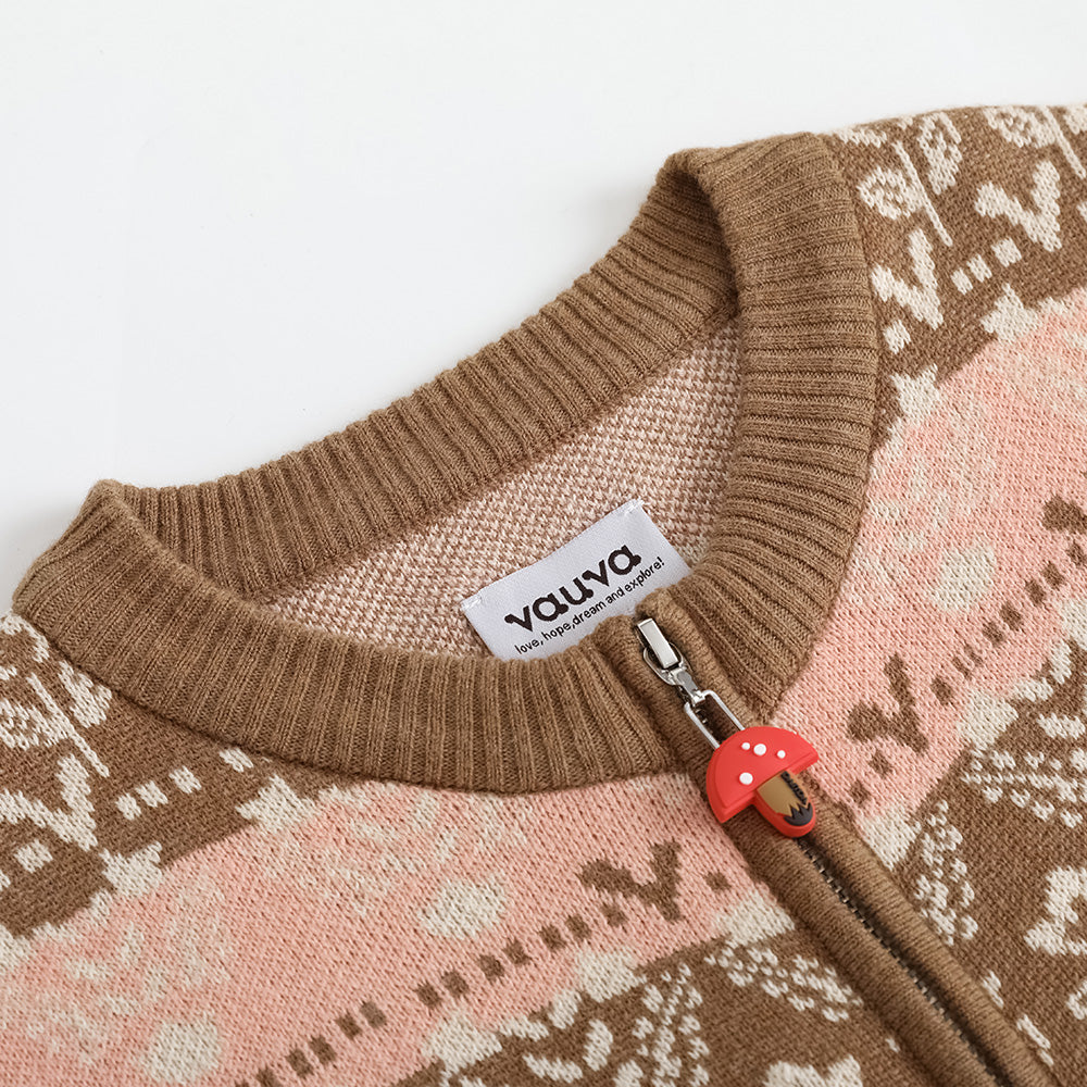 Vauva FW23-女孩Jacquard棉花羊絨夾克（棕色）