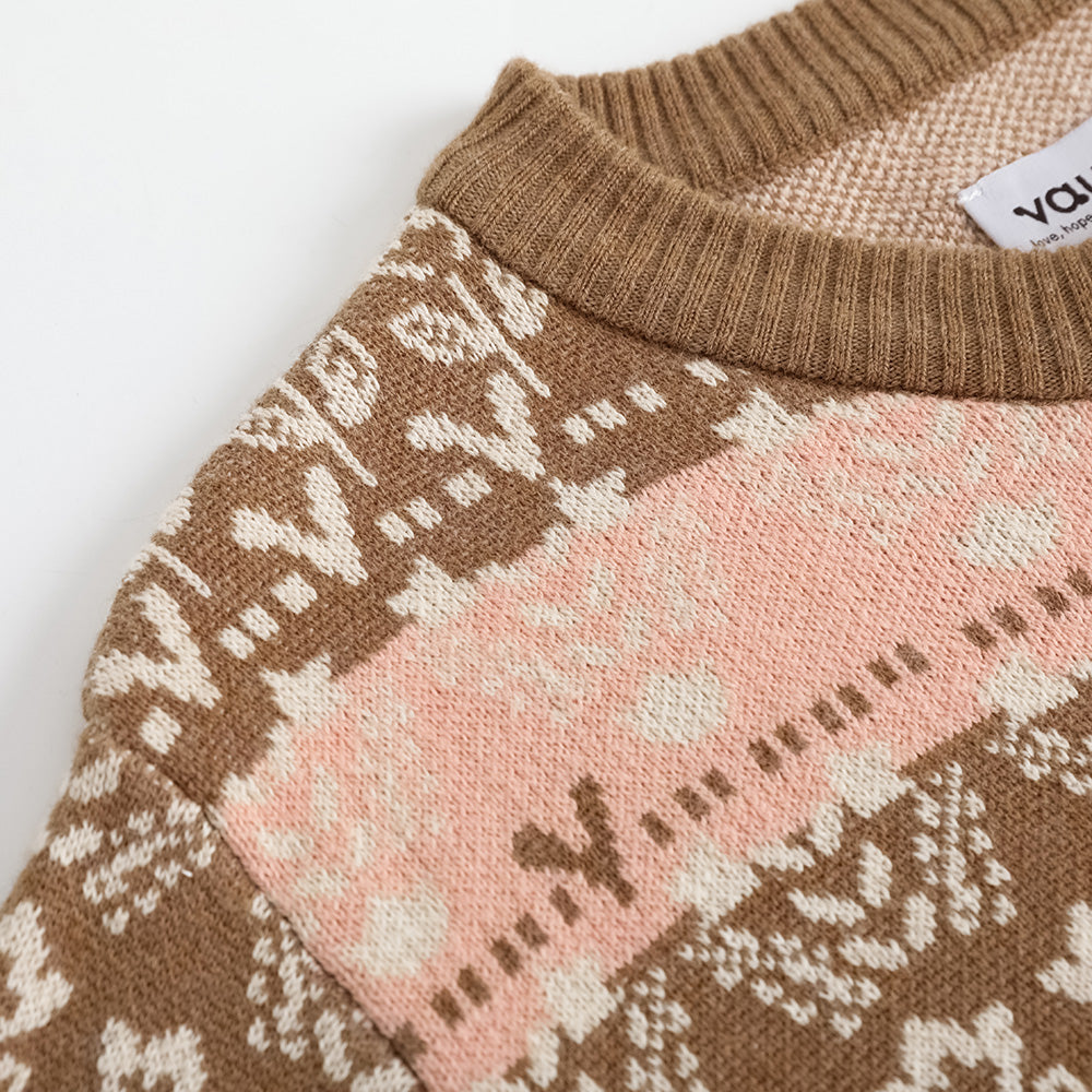 Vauva FW23-女孩Jacquard棉花羊絨夾克（棕色）