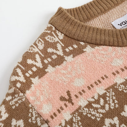 Vauva FW23-女孩Jacquard棉花羊絨夾克（棕色）