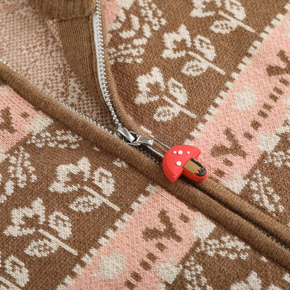 Vauva FW23-女孩Jacquard棉花羊絨夾克（棕色）