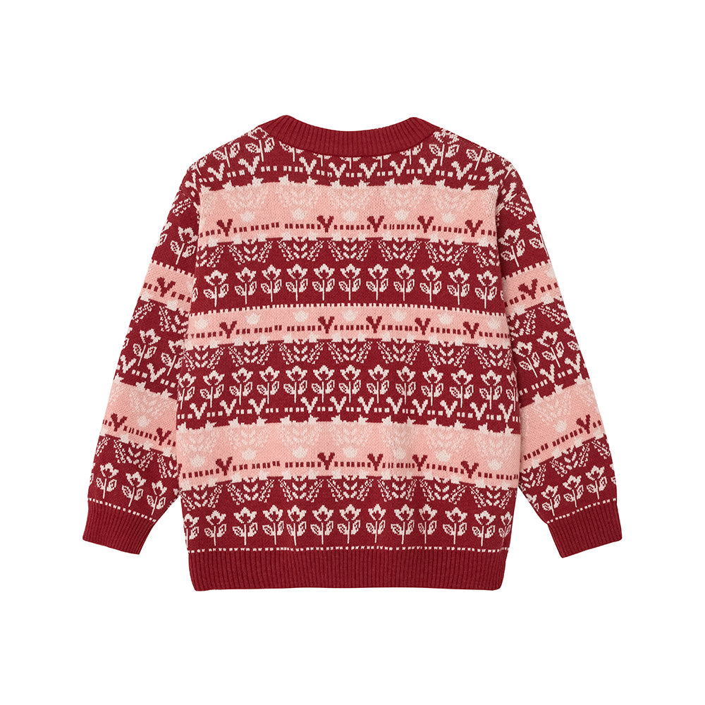 Vauva FW23-女孩Jacquard棉花羊絨夾克（紅色）