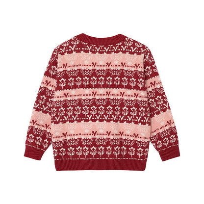 Vauva FW23-女孩Jacquard棉花羊絨夾克（紅色）