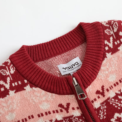 Vauva FW23-女孩Jacquard棉花羊絨夾克（紅色）