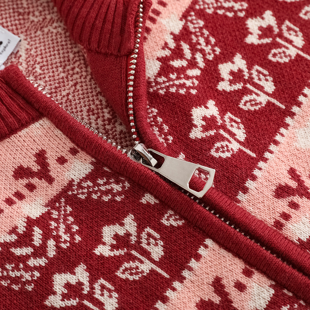 Vauva FW23-女孩Jacquard棉花羊絨夾克（紅色）