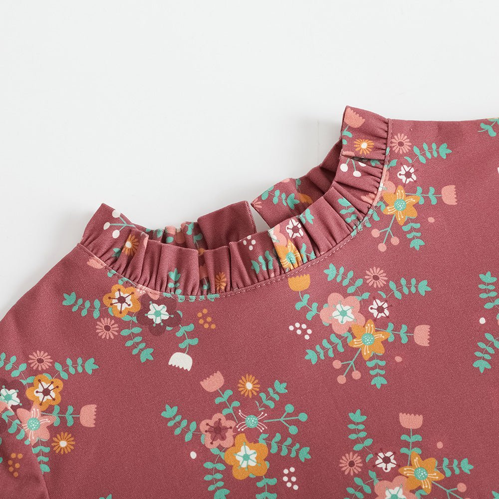 Vauva FW23-女孩紅色碎花連身裙