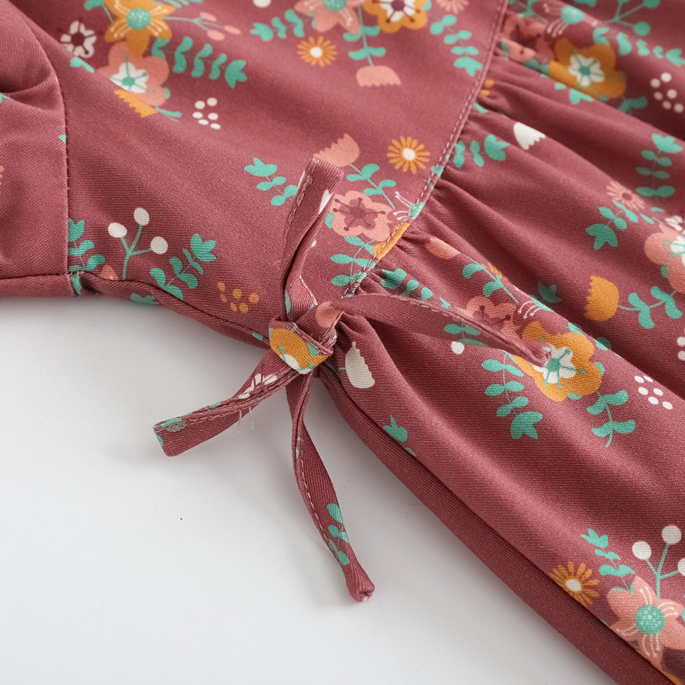 Vauva FW23-女孩紅色碎花連身裙