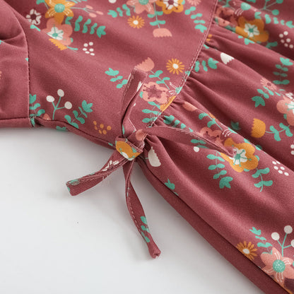 Vauva FW23-女孩紅色碎花連身裙
