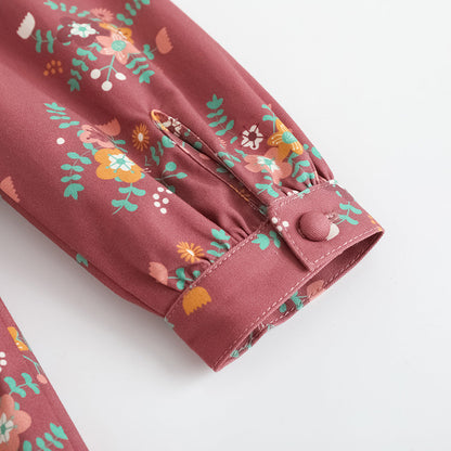 Vauva FW23-女孩紅色碎花連身裙