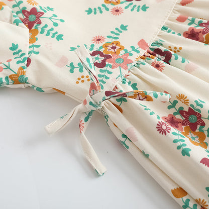 Vauva FW23-女孩白色碎花連身裙