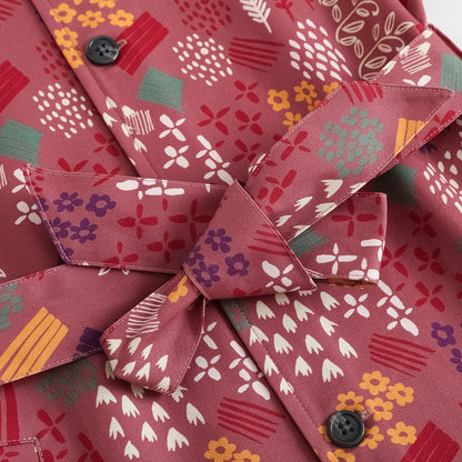 Vauva FW23 - 女童印花腰繫帶風衣外套（紅色）