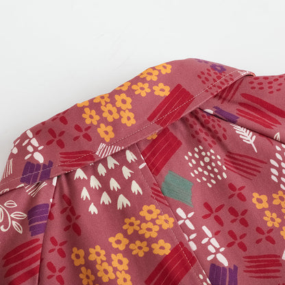 Vauva FW23 - 女童印花腰繫帶風衣外套（紅色）