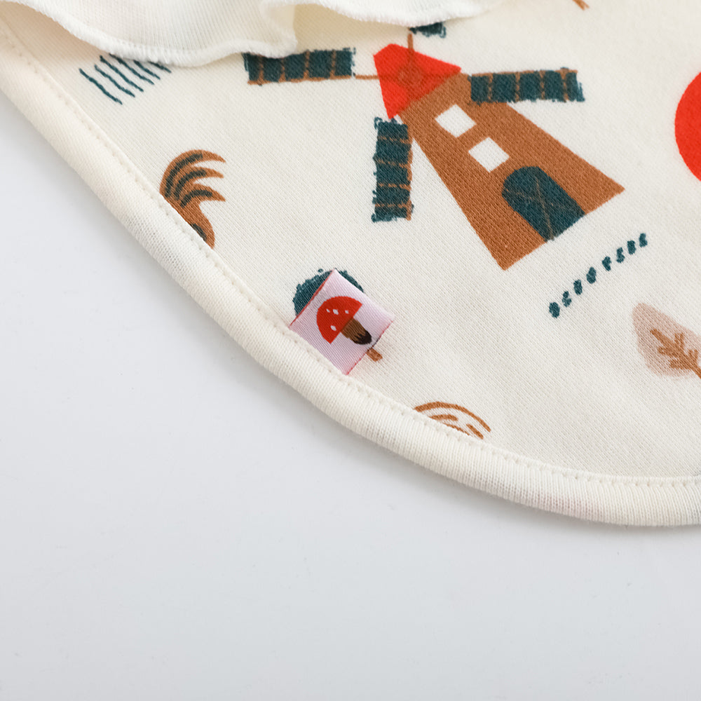 Baby Girls Pinwheel All Over Print Ruffle Cotton Bib