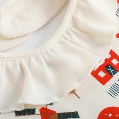 Baby Girls Pinwheel All Over Print Ruffle Cotton Bib