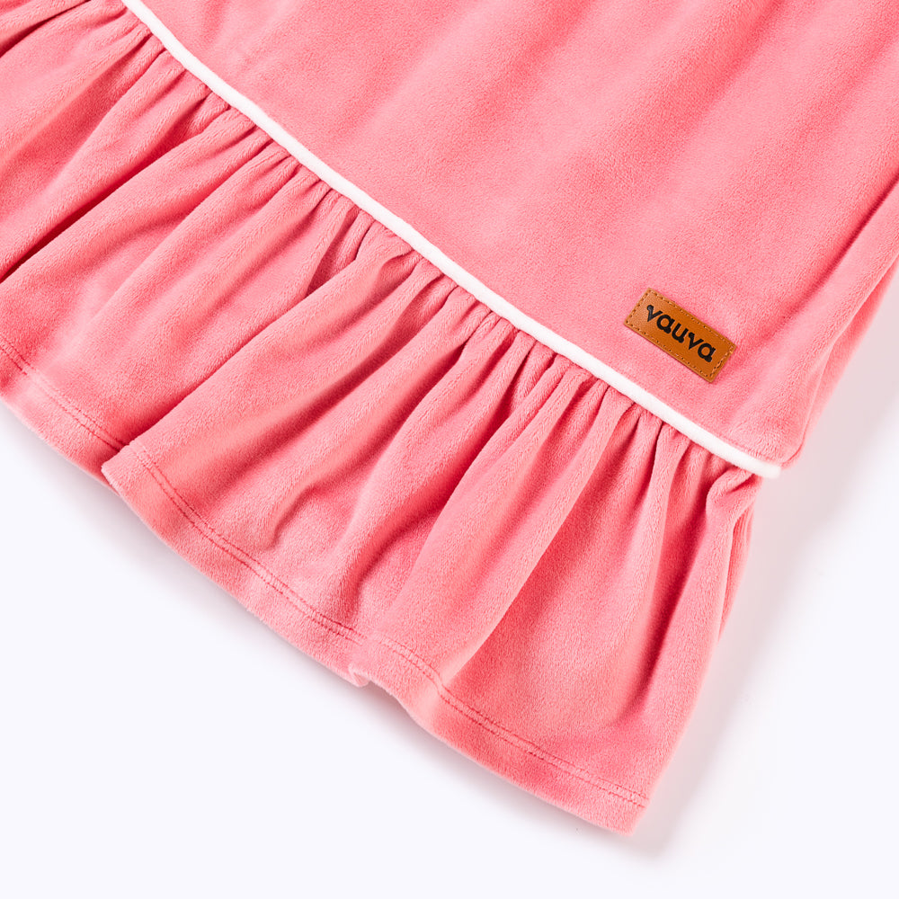 Girls Patchwork Grid Velvet Pink One Piece Dress