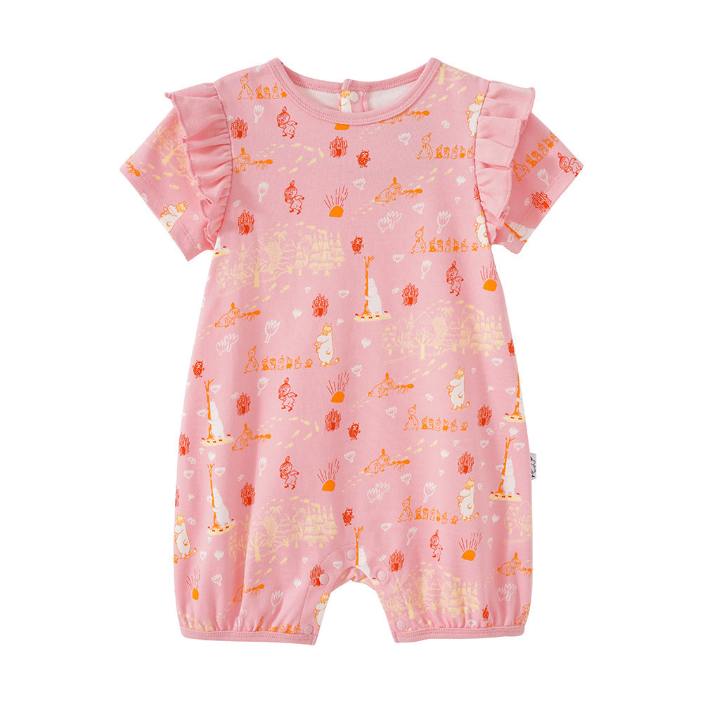Baby Girls All Over Print Cotton Short Sleeves Romper