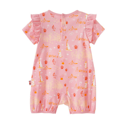 Baby Girls All Over Print Cotton Short Sleeves Romper