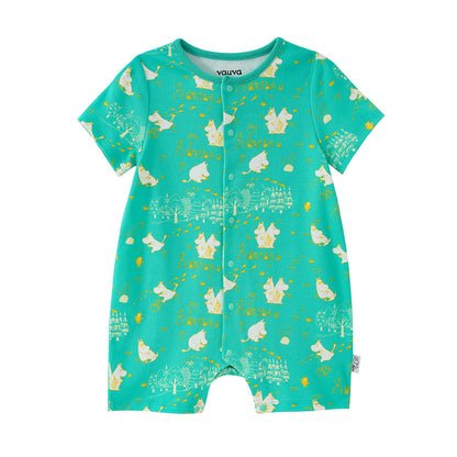 Baby Unisex All Over Print Cotton Short Sleeves Romper