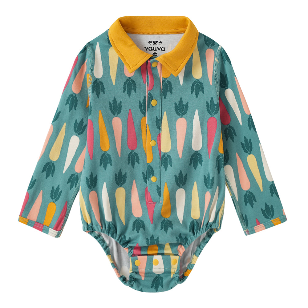 Baby Boy Carrot All Over Print Cotton Polo Long Sleeve Bodysuit