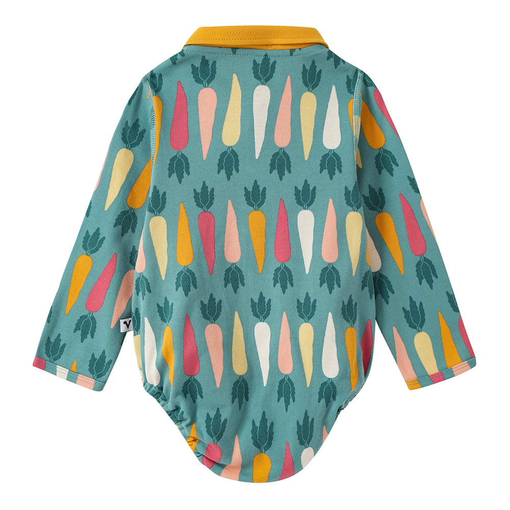 Baby Boy Carrot All Over Print Cotton Polo Long Sleeve Bodysuit