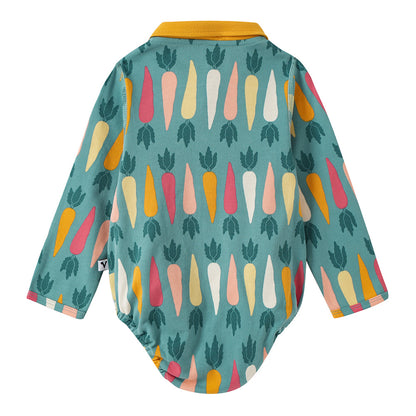 Baby Boy Carrot All Over Print Cotton Polo Long Sleeve Bodysuit