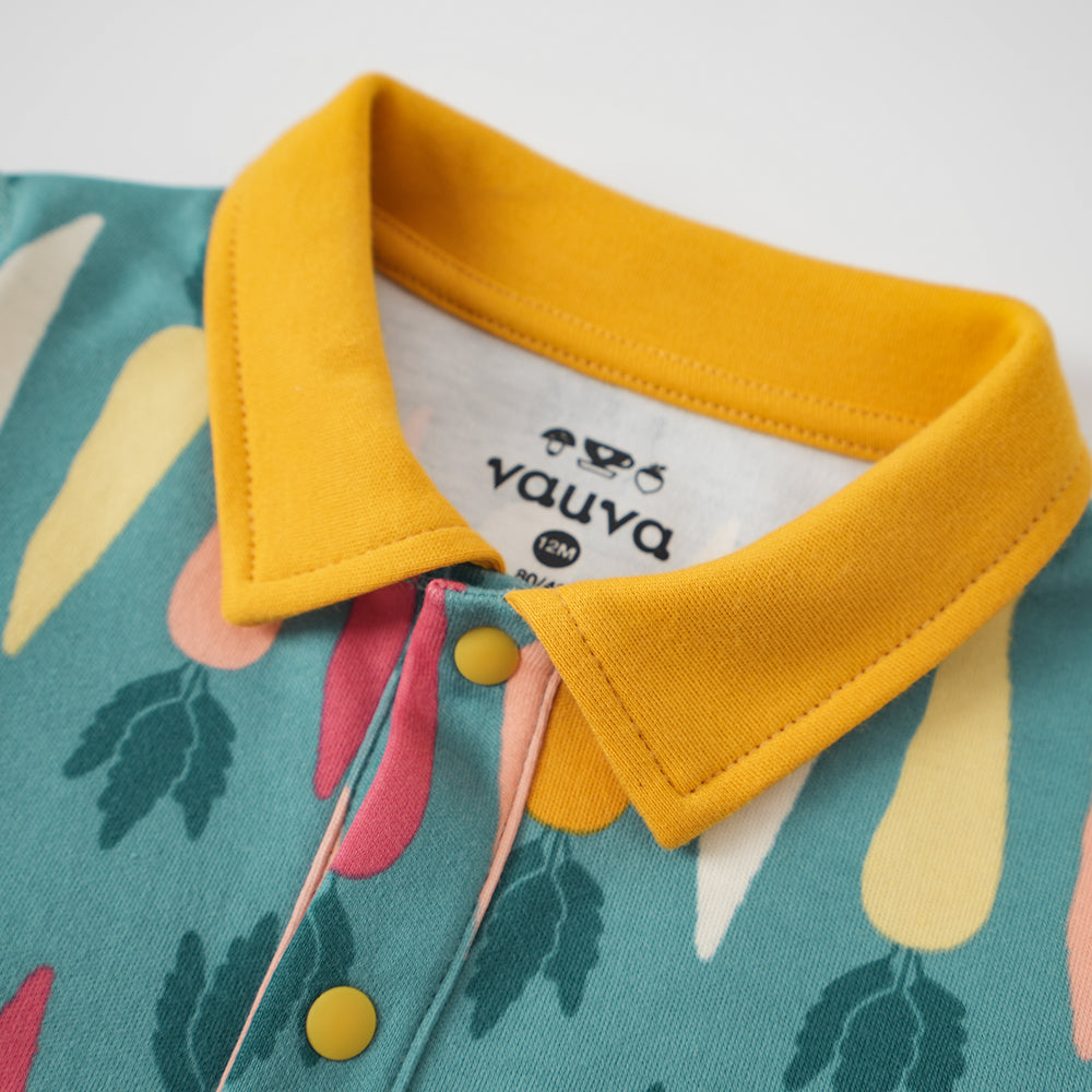 Baby Boy Carrot All Over Print Cotton Polo Long Sleeve Bodysuit