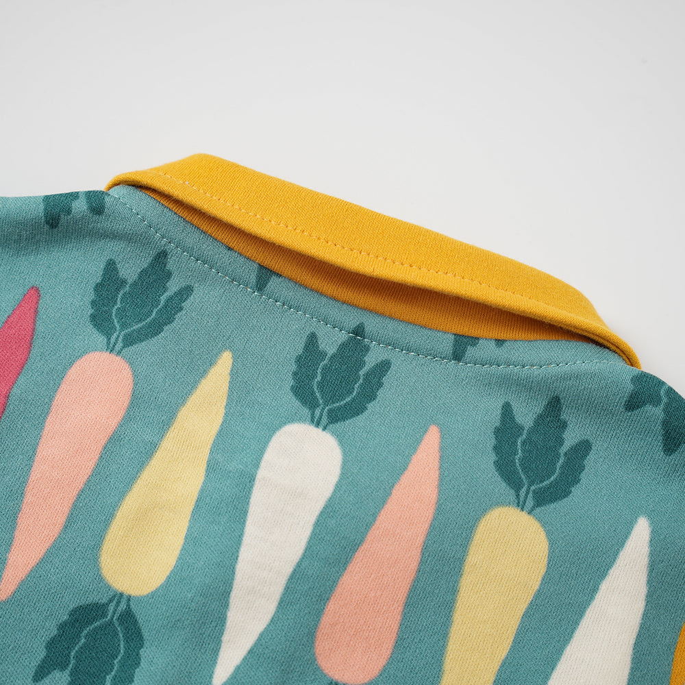 Baby Boy Carrot All Over Print Cotton Polo Long Sleeve Bodysuit