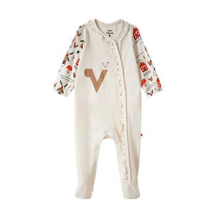 Vauva FW23-女嬰北歐風格的印刷棉袖長袖子（白色）