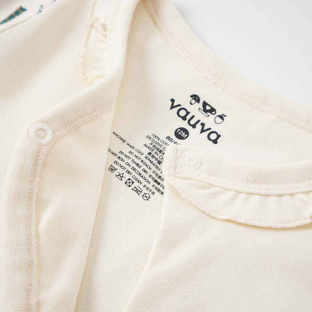 Vauva FW23-女嬰北歐風格的印刷棉袖長袖子（白色）