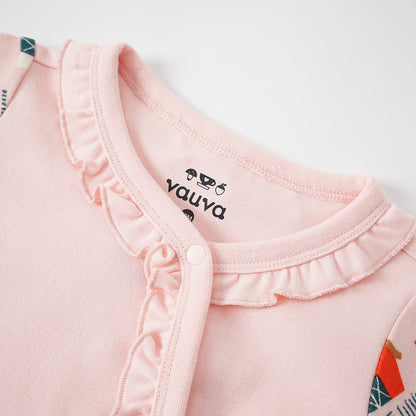 Vauva FW23-女嬰北歐風格的印刷棉袖子連身褲（粉紅色）