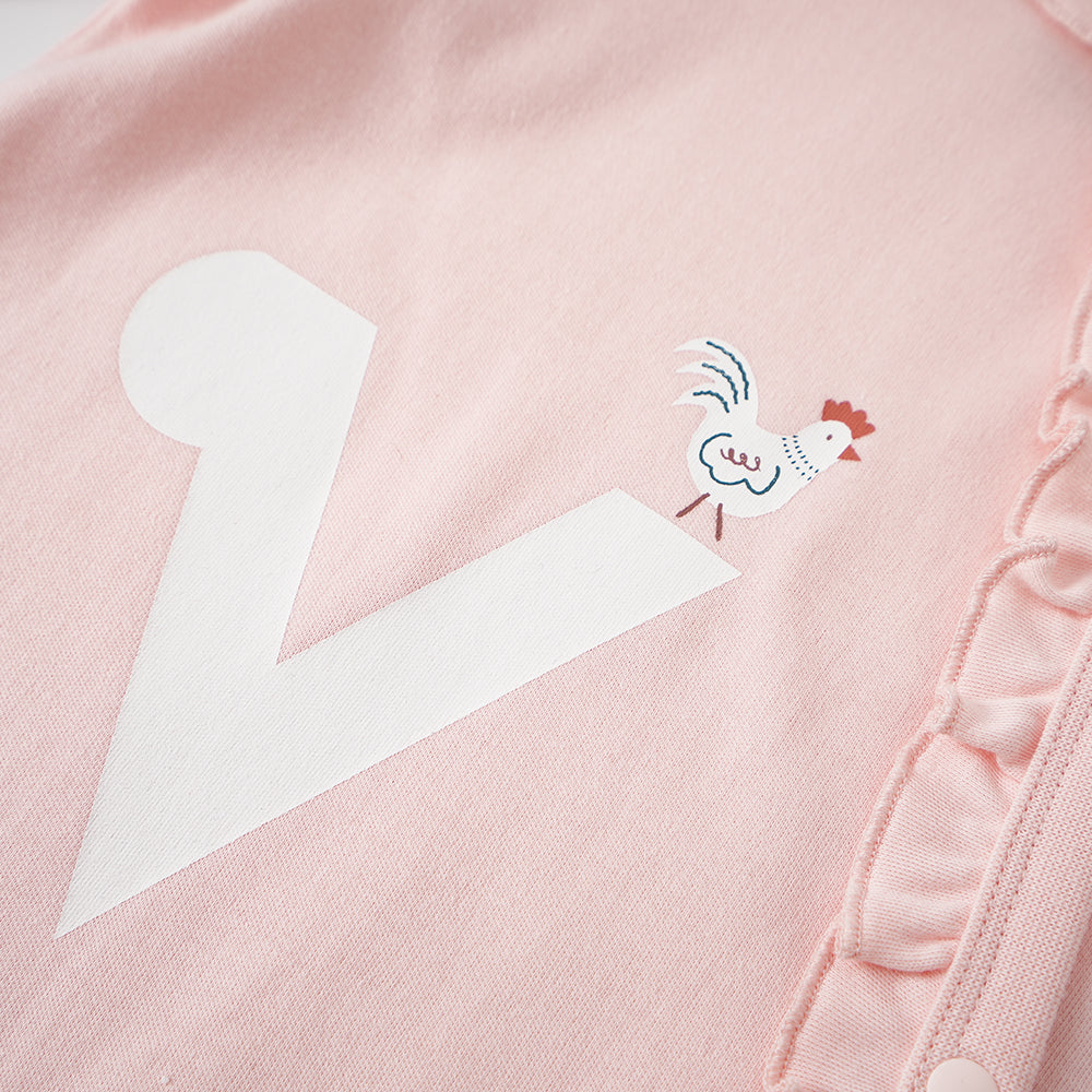 Vauva FW23-女嬰北歐風格的印刷棉袖子連身褲（粉紅色）
