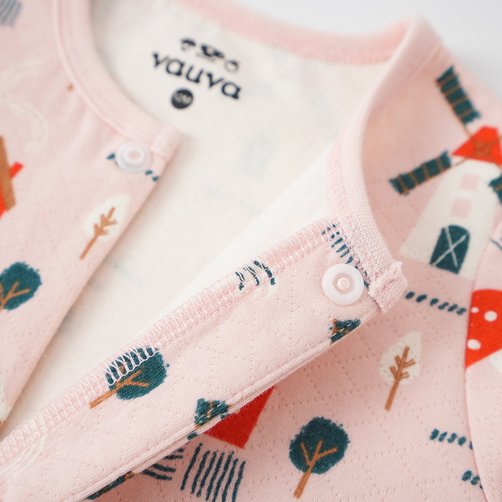 Vauva FW23-女嬰北歐印刷棉套長袖手（粉紅色）