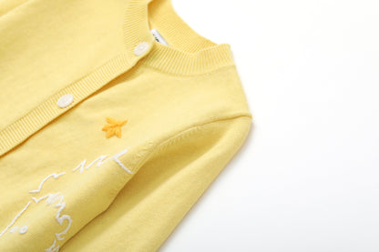 Vauva x Le Petit Prince - Kids Cashmere Cardigan (Yellow)-product image close up
