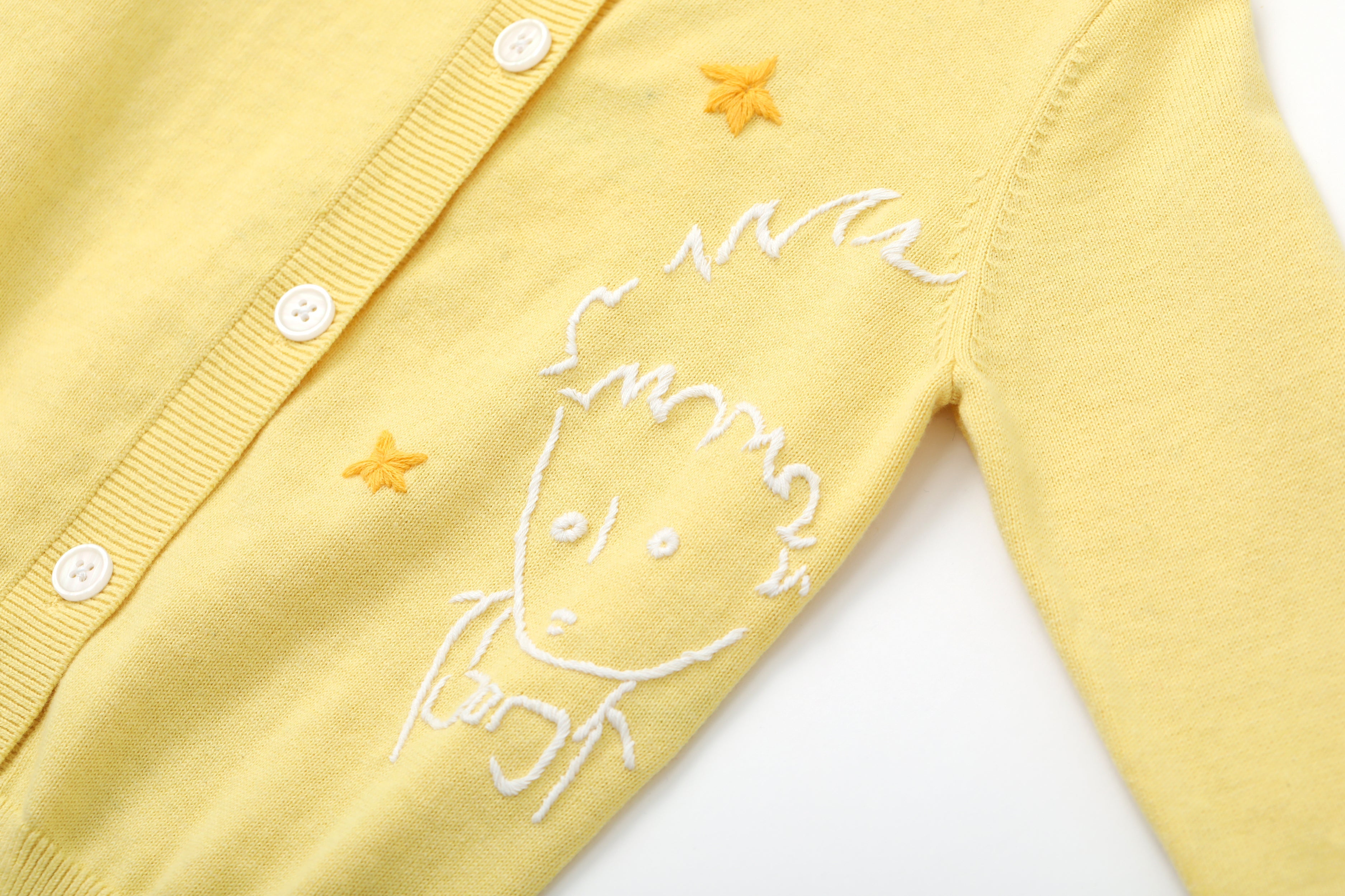 Vauva x Le Petit Prince - Kids Cashmere Cardigan (Yellow)-product image close up