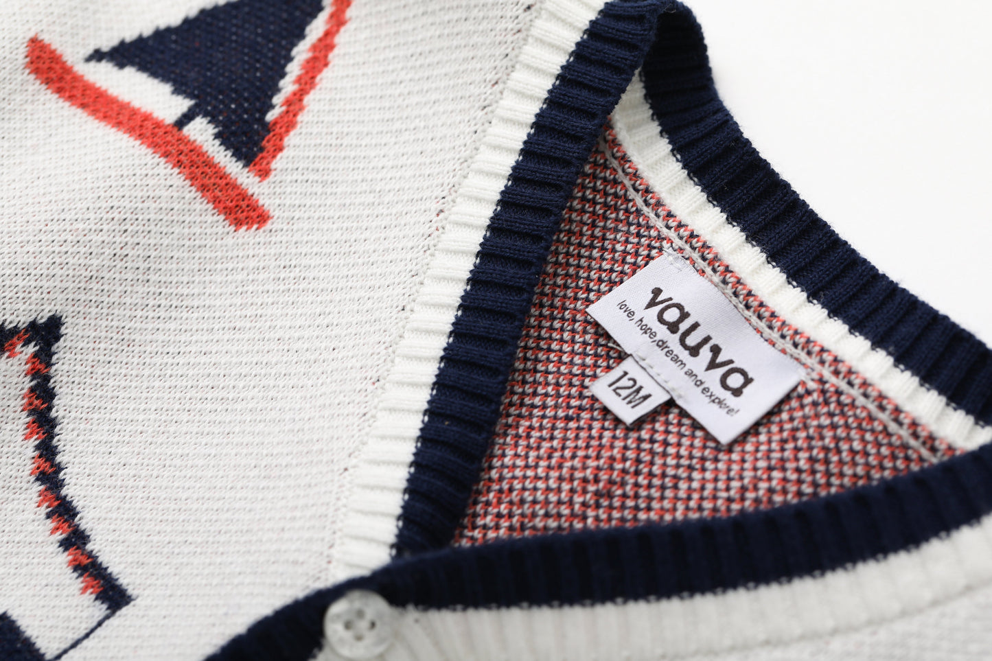 Vauva SS24 - Baby Boy Sailing Pattern Long Sleeve Cardigan (White) - Product 6