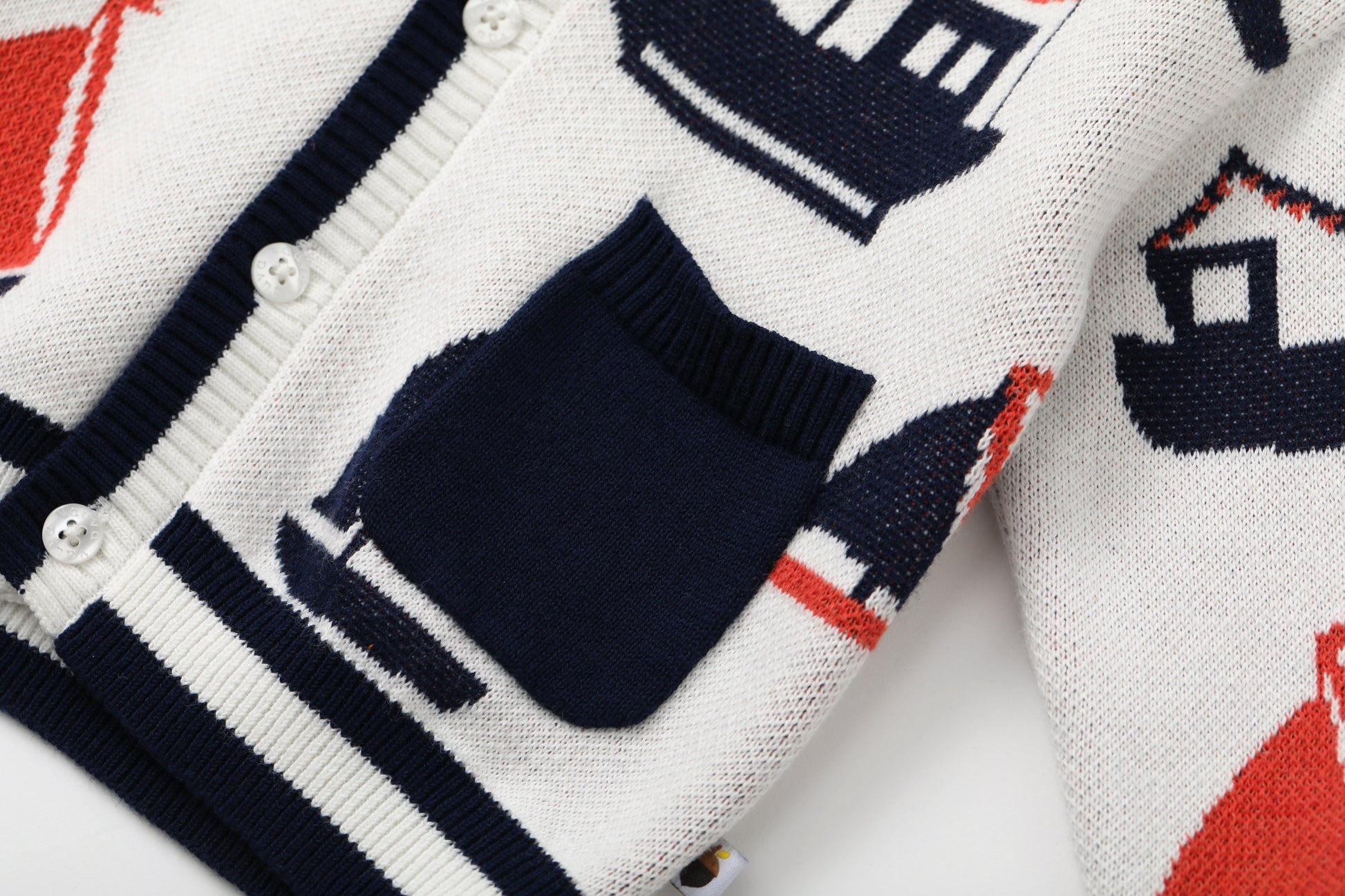 Vauva SS24 - Baby Boy Sailing Pattern Long Sleeve Cardigan (White) - Product 7