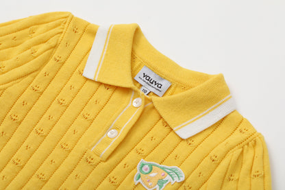 Vauva SS24 - Girls Knitted Polo Sweater (Orange) - Product 8