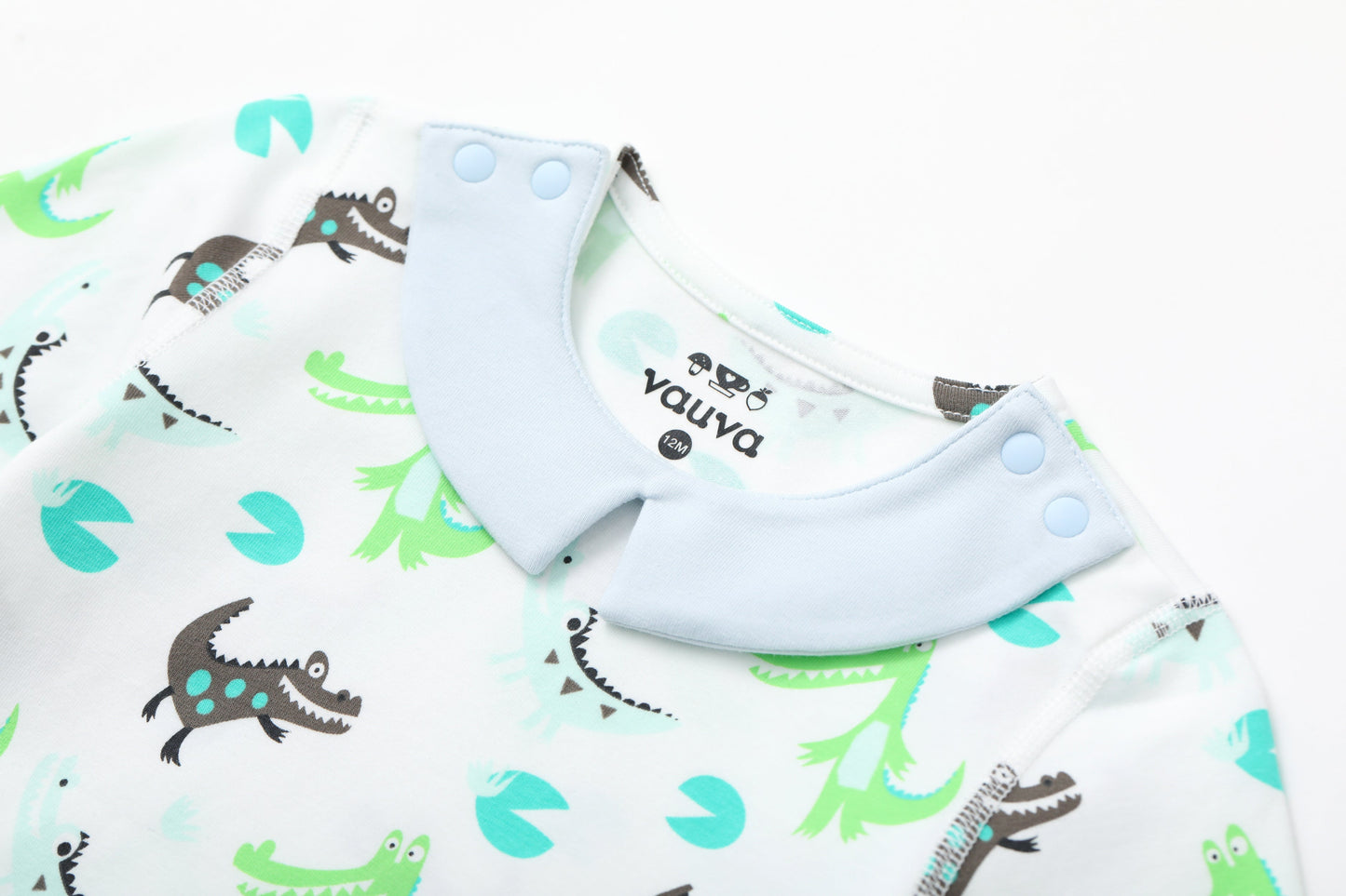 BBNS - Organic Cotton Crocodile Print Square Neck Long-Sleeved Bodysuits