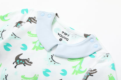 BBNS - Organic Cotton Crocodile Print Square Neck Long-Sleeved Bodysuits