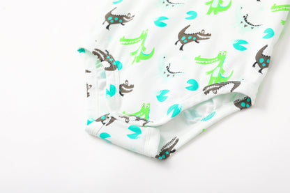 BBNS - Organic Cotton Crocodile Print Square Neck Long-Sleeved Bodysuits