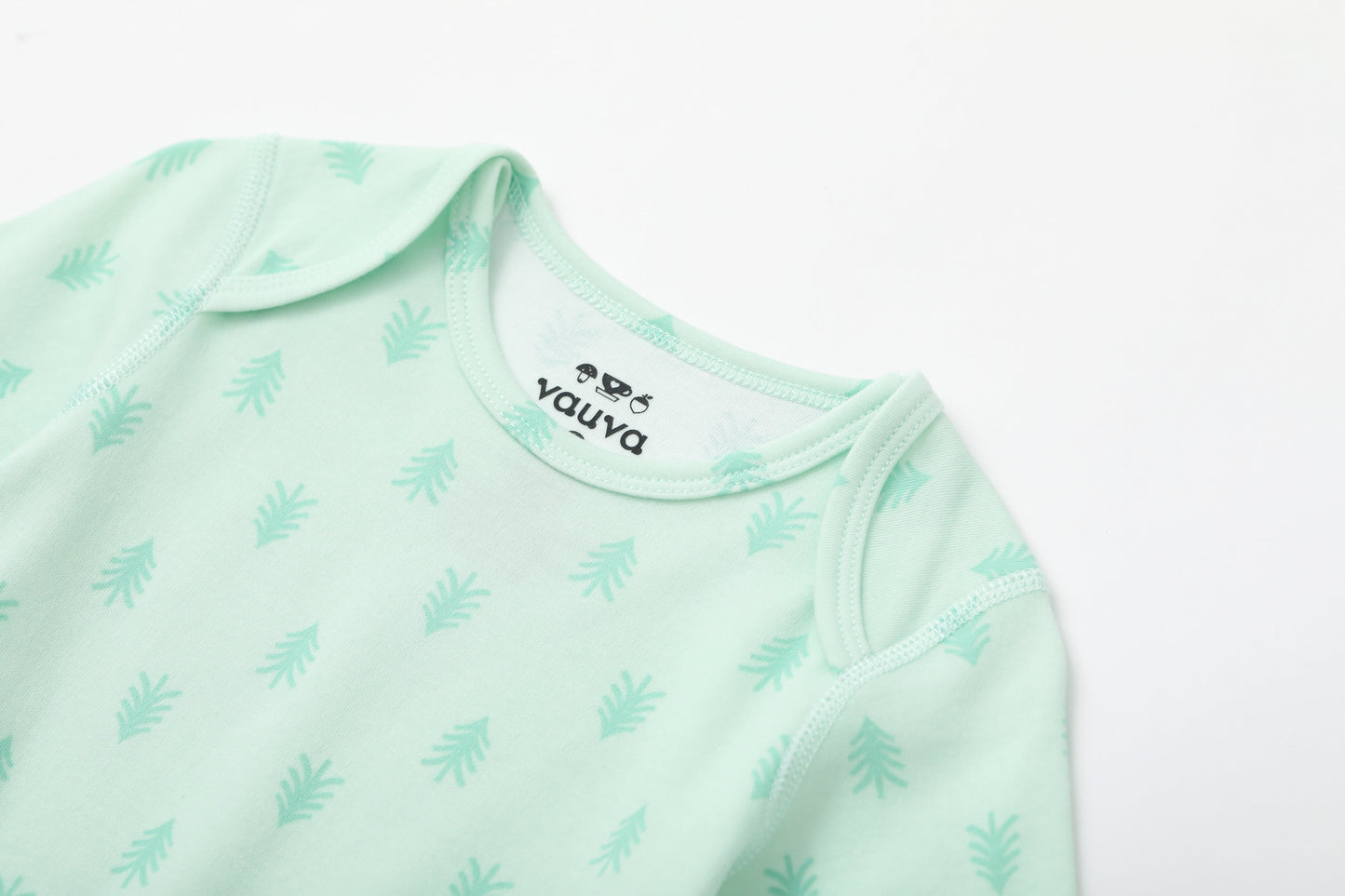 Vauva BBNS - Baby Anti-bacterial Organic Cotton Bodysuits (2-pack Green/Print)-product image close up