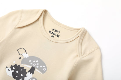 Vauva BBNS - Baby Anti-bacterial Organic Cotton Hazelnut Pattern Bodysuits (2-pack)-product image close up