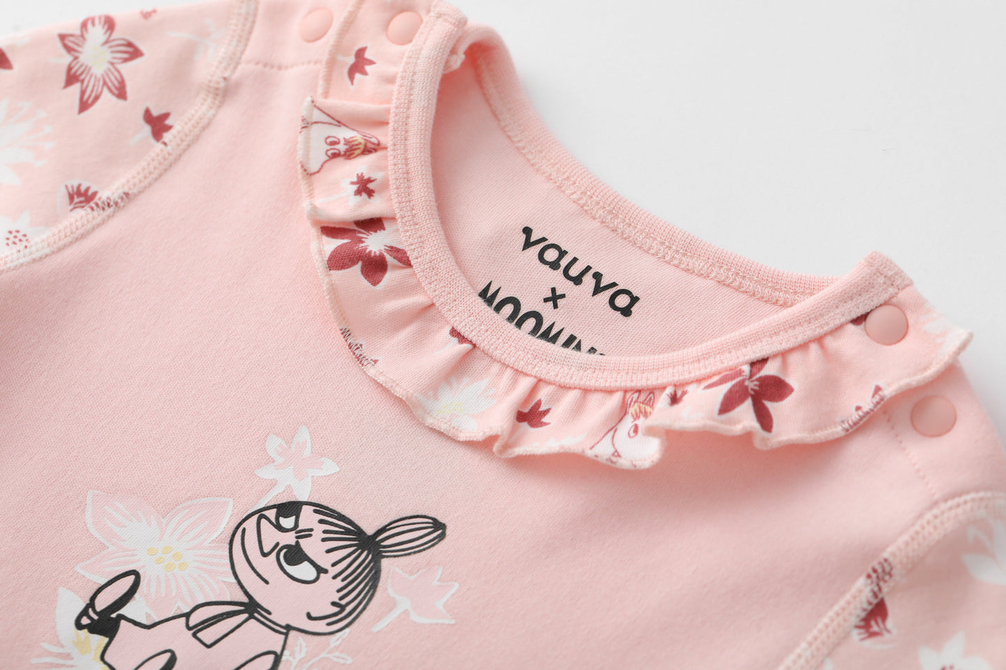 Vauva x Moomin FW23 - 女嬰姆明印花棉質長袖連身衣（粉紅色）