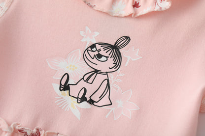Vauva x Moomin FW23 - 女嬰姆明印花棉質長袖連身衣（粉紅色）