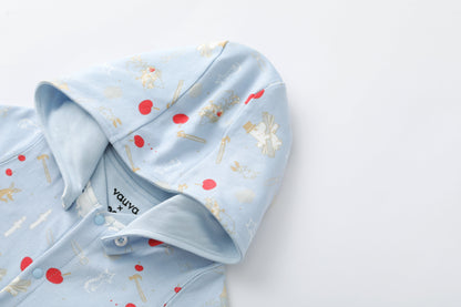 Vauva X Moomin FW23-男嬰Moomin遍布印刷棉帽長袖連身褲（藍色）