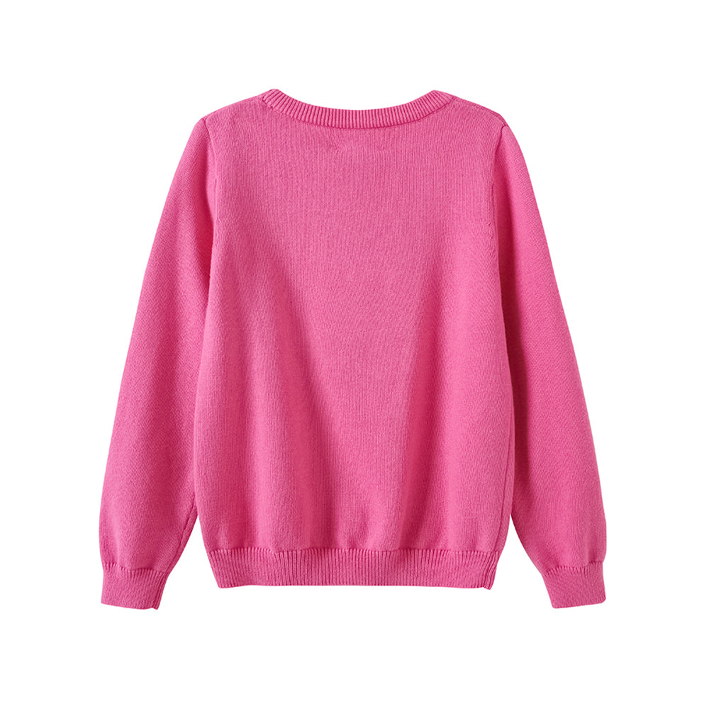 Vauva FW23-女孩玫瑰粉紅色印花棉套頭衫