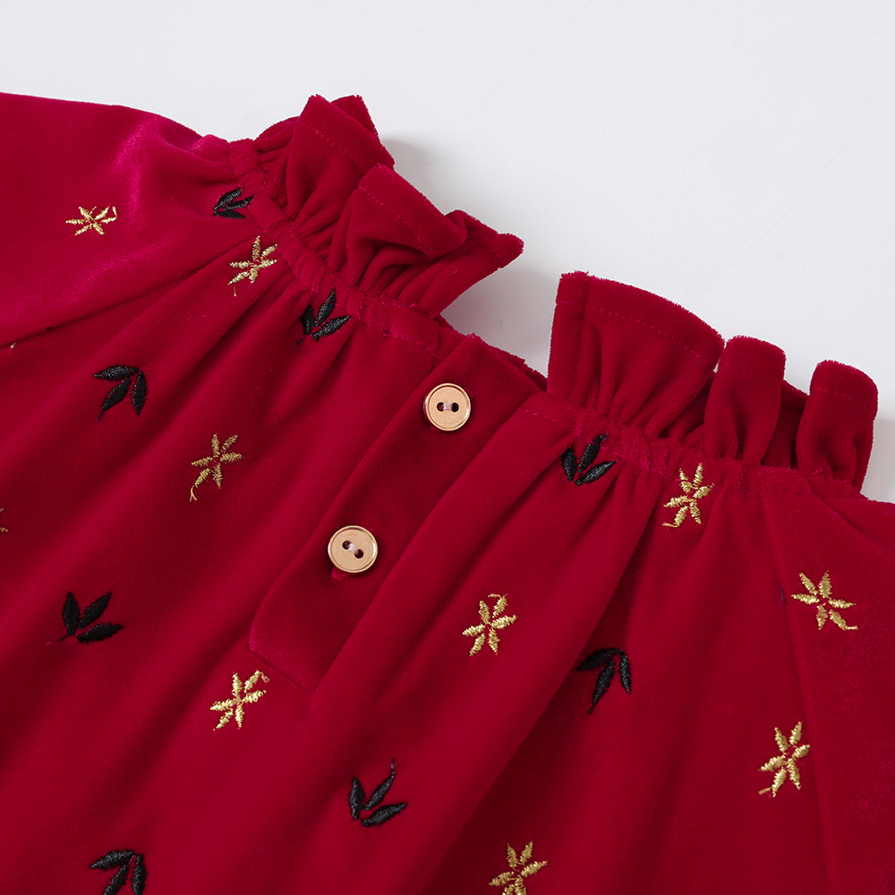 Vauva FW23-女孩荷葉邊的領燈芯絨上衣