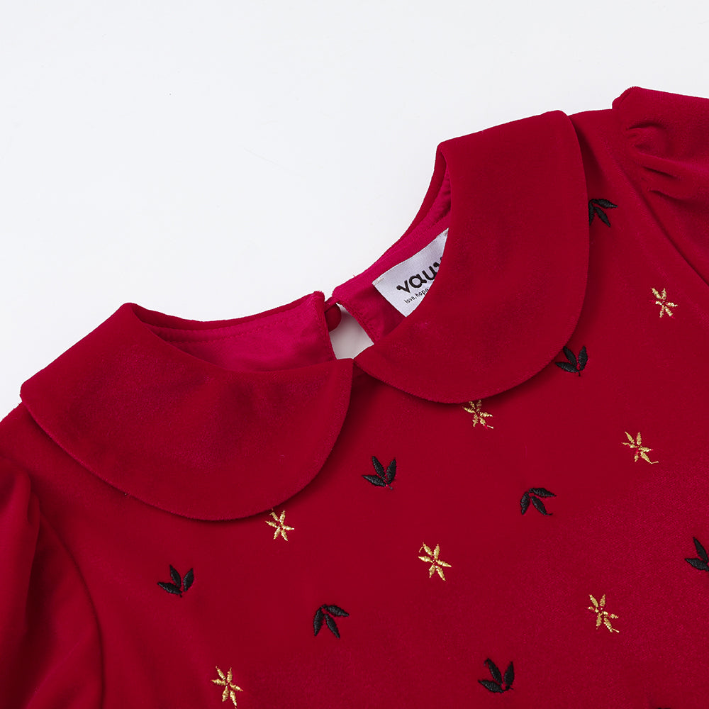 Vauva FW23-女孩刺繡燈芯絨上衣